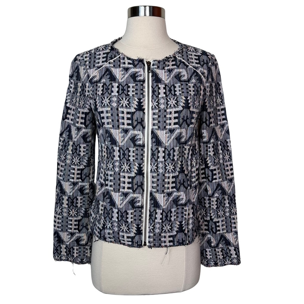 Hei Hei Anthropologie Faifo Tapestry Woven Distressed Cropped Zip Blazer Jacket